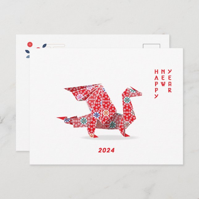 Chinese New Year 2024 Red Origami Dragon  Holiday Postcard (Front/Back)