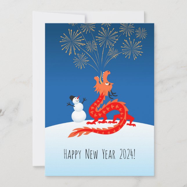 Chinese New Year 2024 Wood Dragon Lunar Zodiac Holiday Card (Front)