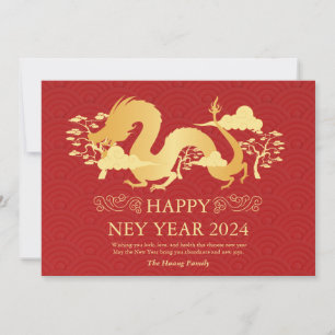 Chinese New Year 2024, Year Of The Dragon Red Holiday Card