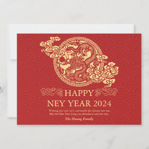 Chinese New Year 2024, Year Of The Dragon Red Holiday Card