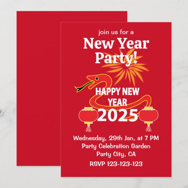 Chinese New Year 2025 Snake Chinese New Year  Invitation (Front/Back)