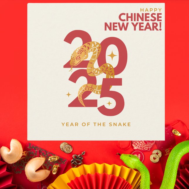 Chinese New Year 2025 Snake in Modern Red and Gold Holiday Card (Creator Uploaded)