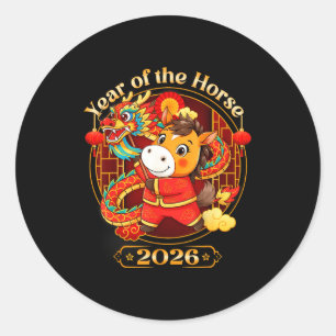 Chinese New Year 2026 Clothes Boys Girls Year Of T Classic Round Sticker