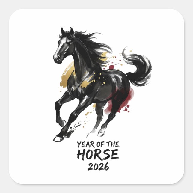 Chinese New Year 2026 Horse Art Square Sticker (Front)