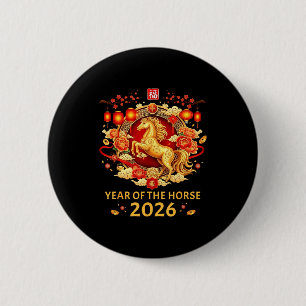 Chinese New Year 2026 Horse Happy Chinese New Year 6 Cm Round Badge