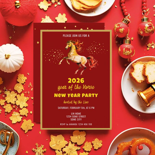 Chinese New Year 2026 Horse Ink New Year Party Invitation (Creator Uploaded)