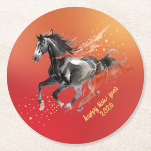 Chinese New Year 2026 Horse Ink New Year Party Round Paper Coaster