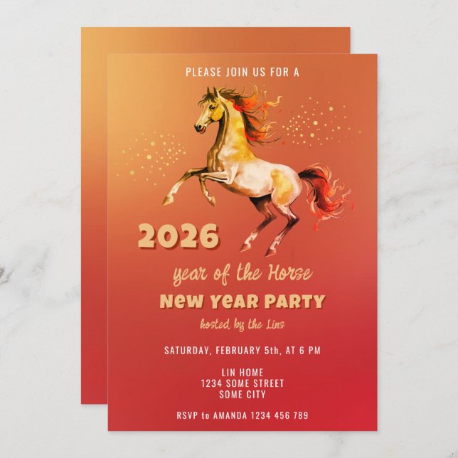 Chinese New Year 2026 Horse New Year Party Invitation (Front/Back)