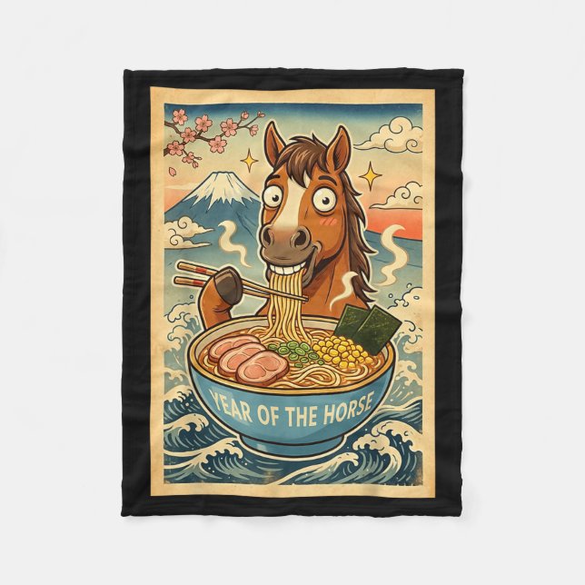 Chinese New Year 2026 Of The Horse Ramen Lunar New Fleece Blanket (Front)