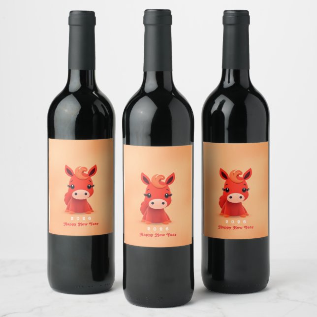 Chinese new year 2026 wine label (Bottles)