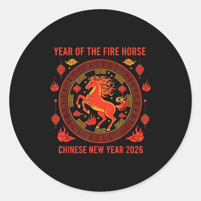 Chinese New Year 2026 Year Of The Fire Horse  Classic Round Sticker (Front)