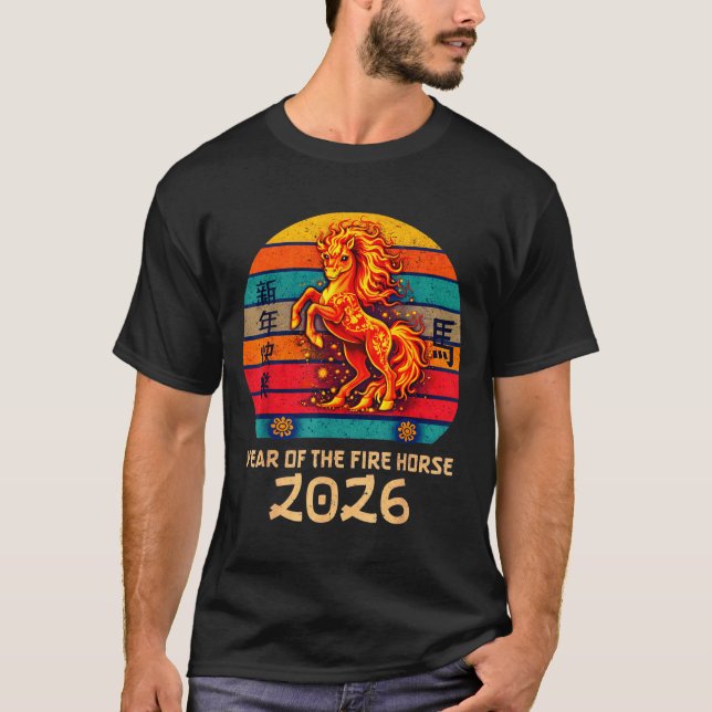 Chinese New Year 2026 Year Of The Fire Horse Vinta T-Shirt (Front)