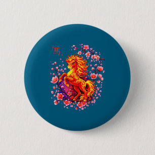 Chinese New Year 2026 Year Of The Fire Horse White 6 Cm Round Badge