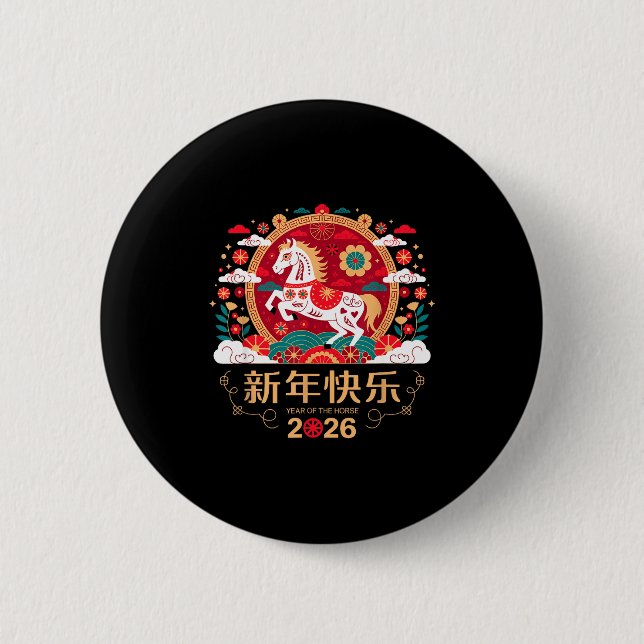 Chinese New Year 2026 Year Of The Horse  6 Cm Round Badge (Front)