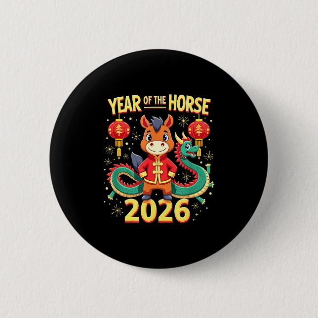 Chinese New Year 2026 Year Of The Horse  6 Cm Round Badge (Front)