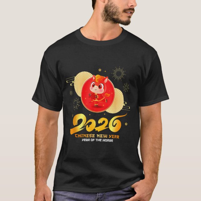 Chinese New Year 2026 Year Of The Horse Cartoon Cu T-Shirt (Front)