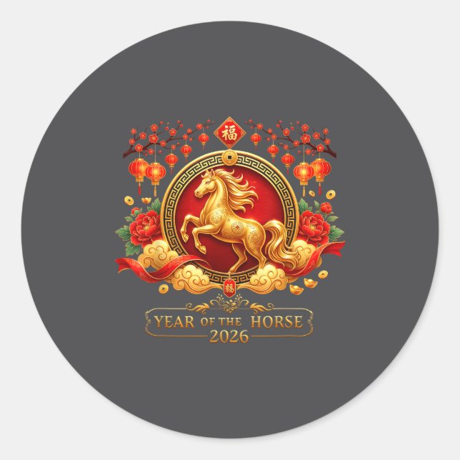 Chinese New Year 2026 Year Of The Horse Family Men Classic Round Sticker (Front)