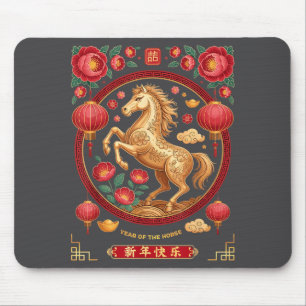 Chinese New Year 2026 Year Of The Horse Floral  Mouse Pad
