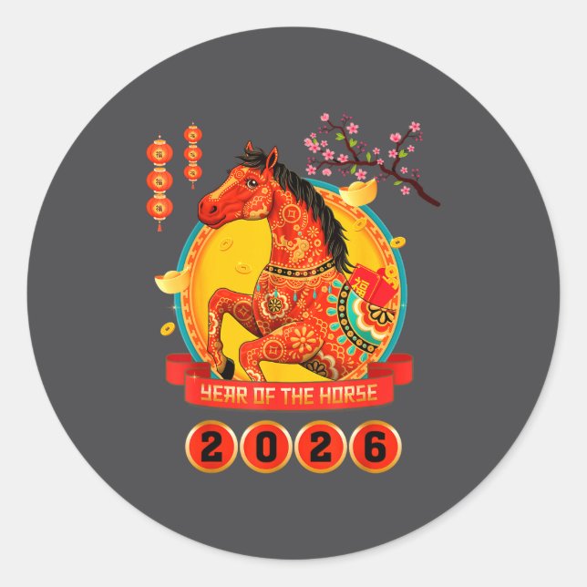 Chinese New Year 2026 Year Of The Horse Happy Luna Classic Round Sticker (Front)