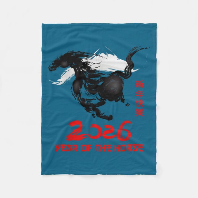 Chinese New Year 2026 Year Of The Horse Happy Luna Fleece Blanket (Front)