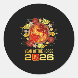 Chinese New Year 2026 Year Of The Horse Happy New Classic Round Sticker