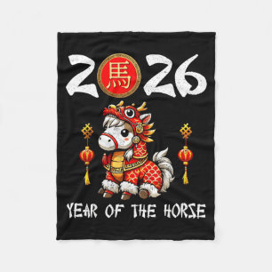 Chinese New Year 2026 Year Of The Horse Happy New Fleece Blanket