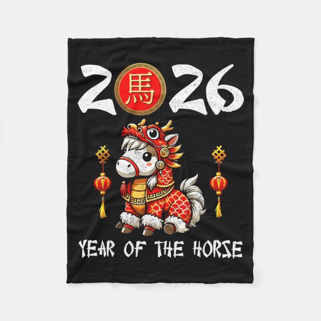Chinese New Year 2026 Year Of The Horse Happy New  Fleece Blanket (Front)