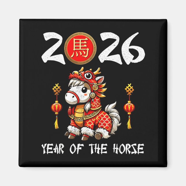 Chinese New Year 2026 Year Of The Horse Happy New  Magnet (Front)