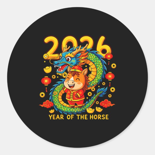 Chinese New Year 2026 Year Of The Horse Lunar New  Classic Round Sticker (Front)