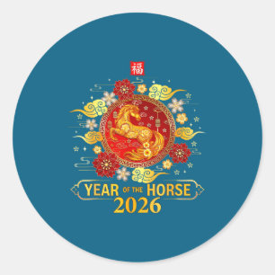 Chinese New Year 2026 Year Of The Horse Lunar New  Classic Round Sticker
