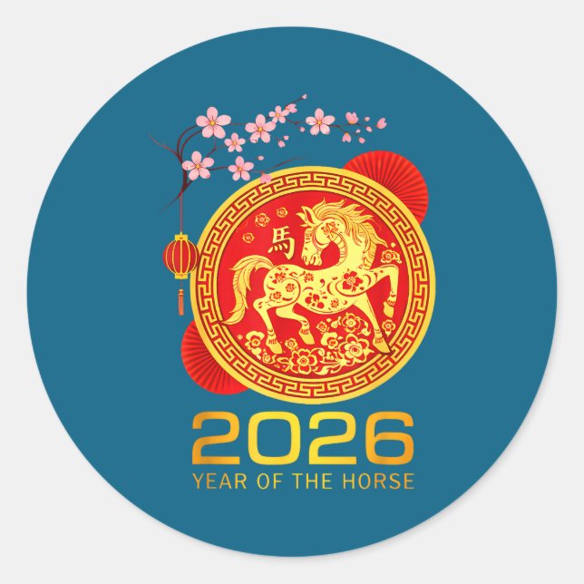 Chinese New Year 2026 Year Of The Horse Lunar New  Classic Round Sticker (Front)