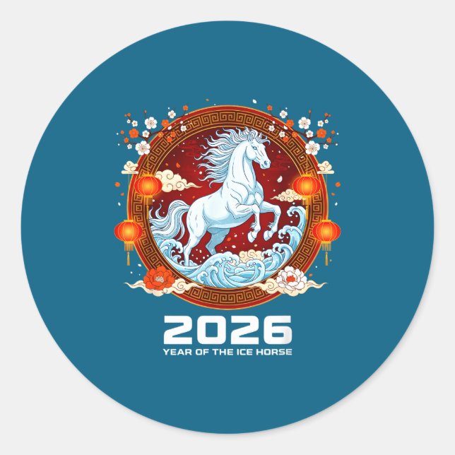 Chinese New Year 2026 Year Of The Ice Horse  Classic Round Sticker (Front)