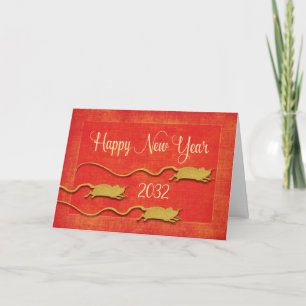 Chinese New Year 2032 Golden-looking Rat Red Card
