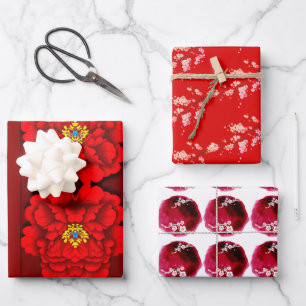 Chinese New Year Blossoms pattern 3SWP Wrapping Paper Sheet
