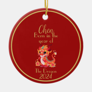Chinese new year, born in the year of the dragon ceramic ornament
