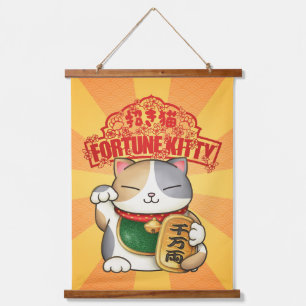 Chinese New Year Calico Lucky Cat Hanging Tapestry