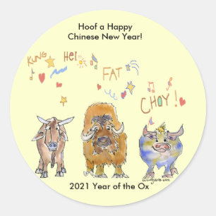 Chinese New Year Cartoon Ox Classic Round Sticker