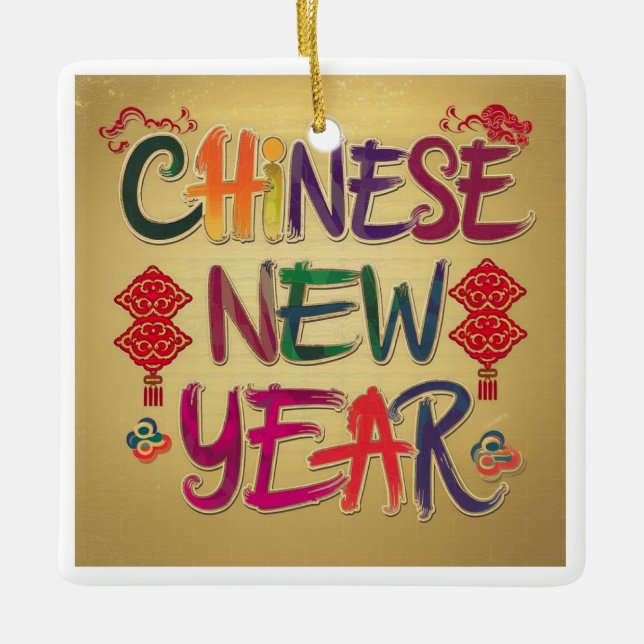 Chinese New year change Ceramic Ornament (Front)