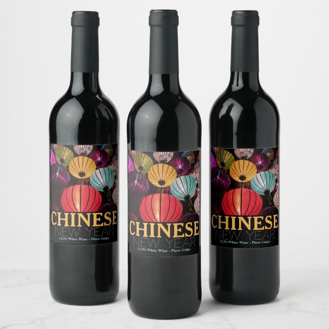 Chinese New Year, Colourful Lanterns Wine Label (Bottles)