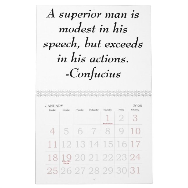 Chinese new year Confucian calender Calendar (Jan 2026)