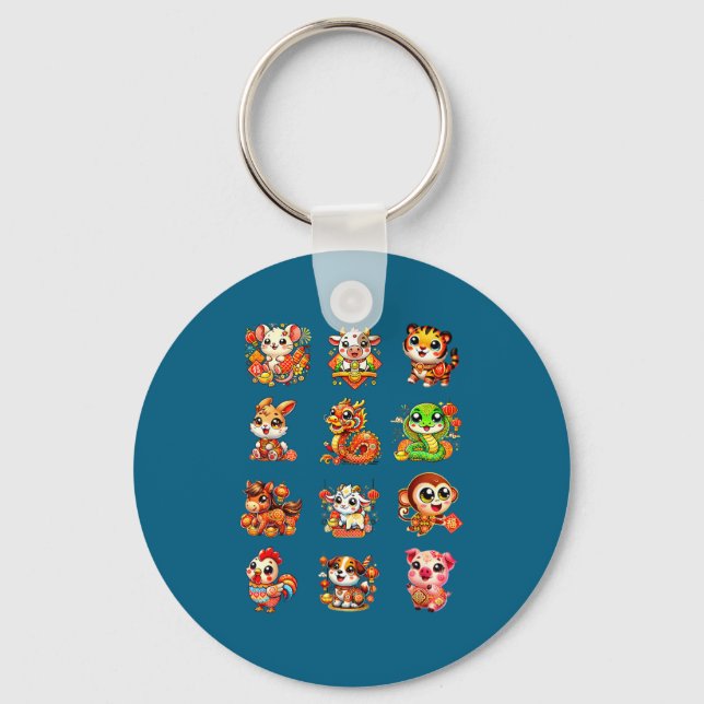 Chinese New Year Cute 12 Zodiac Animal Signs Lunar Key Ring (Front)