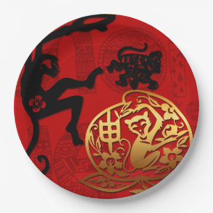 Chinese New Year Cute Monkey Zodiac Birthday PP Paper Plate
