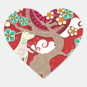 chinese new year dog heart sticker