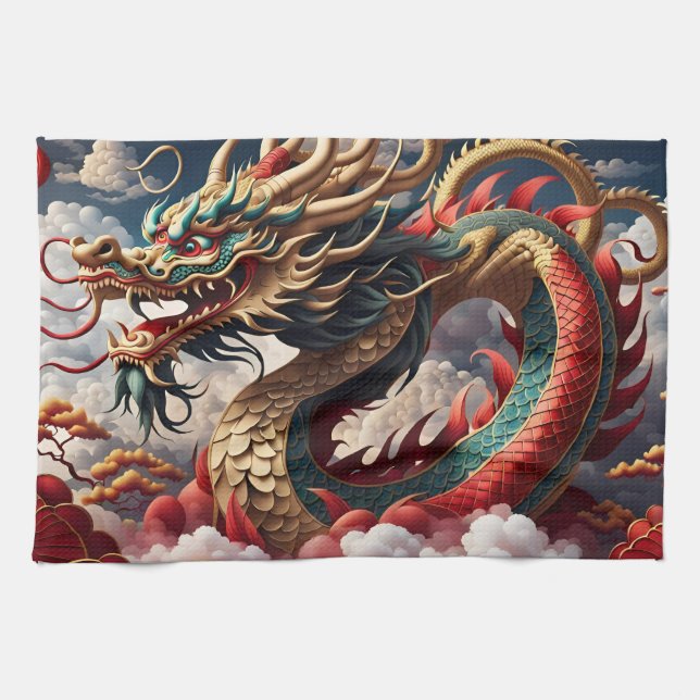Chinese New Year Dragon 2024 KitchT04 Tea Towel (Horizontal)