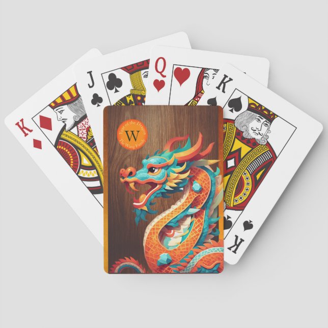 Chinese New Year Dragon 2024 Monogram PCs Playing Cards (Back)