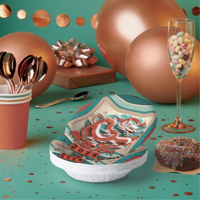 Chinese New Year Dragon 2024 PPB04 Paper Bowls Paper Plate (Multi)