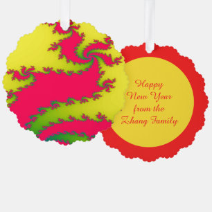 Chinese New Year Dragon Fractal Custom Tree Decoration Card