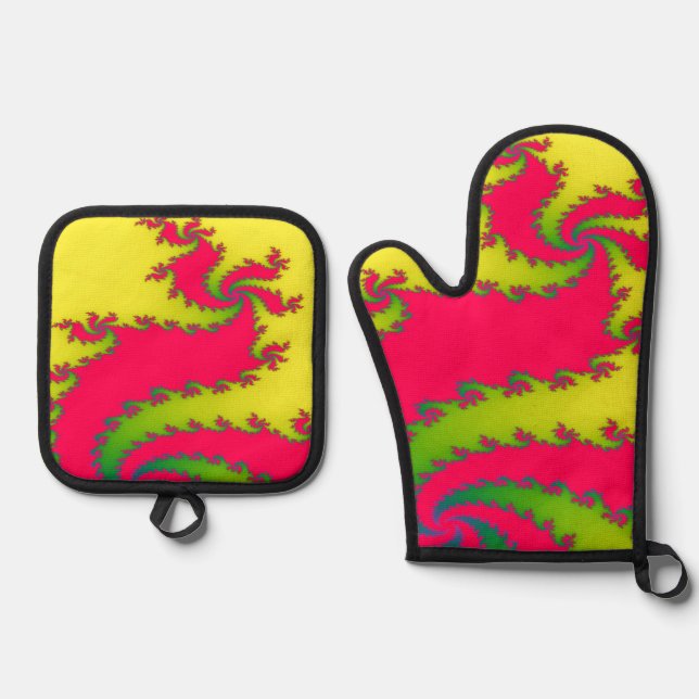 Chinese New Year Dragon Fractal Oven Mitt & Pot Holder Set (Front)