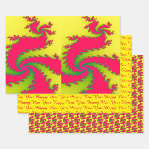 Chinese New Year Dragon Fractal Wrapping Paper Sheet