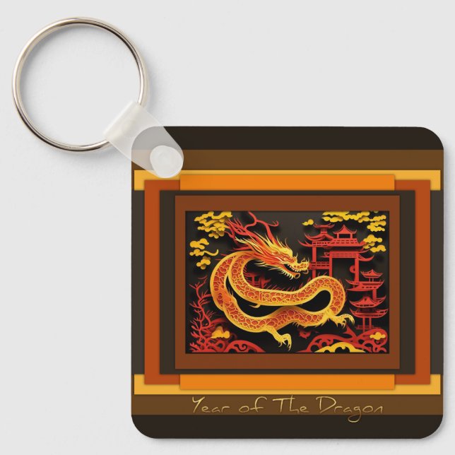 Chinese New Year Dragon Monogram SqK02 Key Ring (Front)